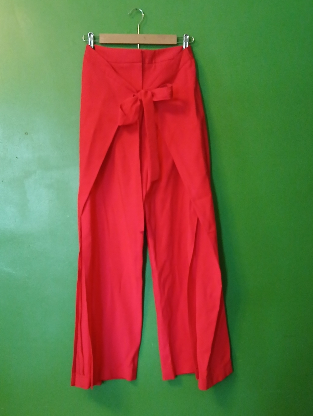 Anthropologie Margo Baridon Red Tie-Front Wide Leg Pants Habanero